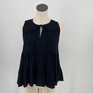 Anthropologie 11.1 Thylo Top Cropped Tiered Ruffle Tank Black Size Petite Small